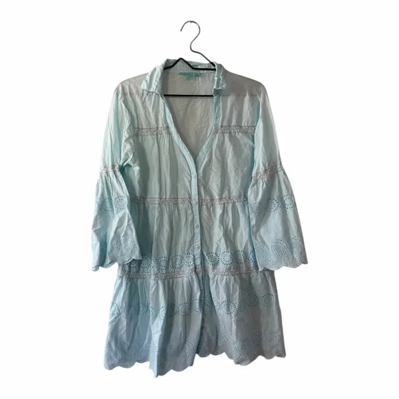 Melissa Odabash Becky Sky Blue Shirt Dress Mini Length Women’s Size Medium - Picture 2 of 12